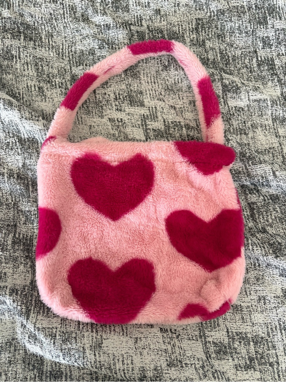 Fuzzy Pink Heart Tote